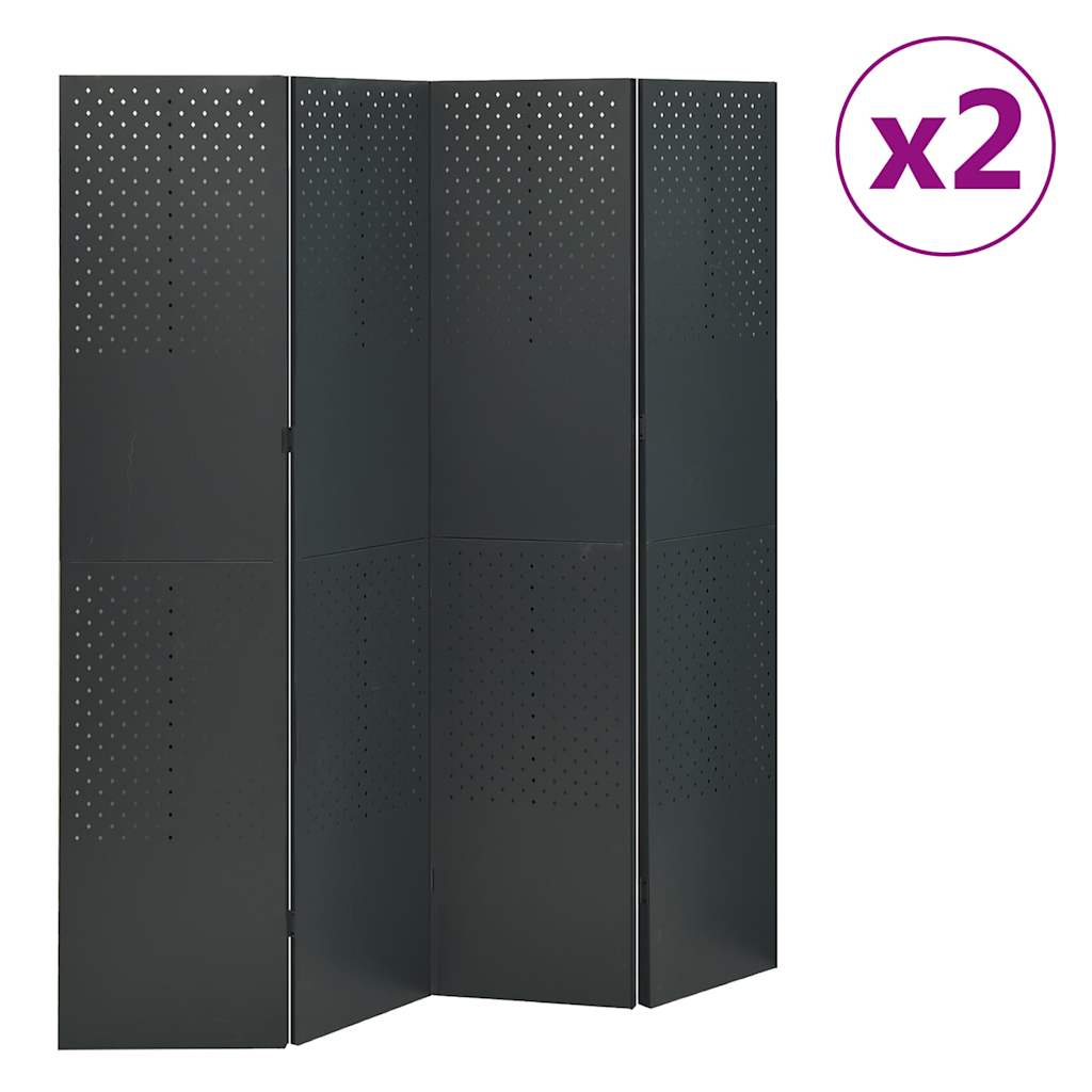 4-tlg. Raumteiler 2 Stk. Anthrazit 160x180 cm Stahl