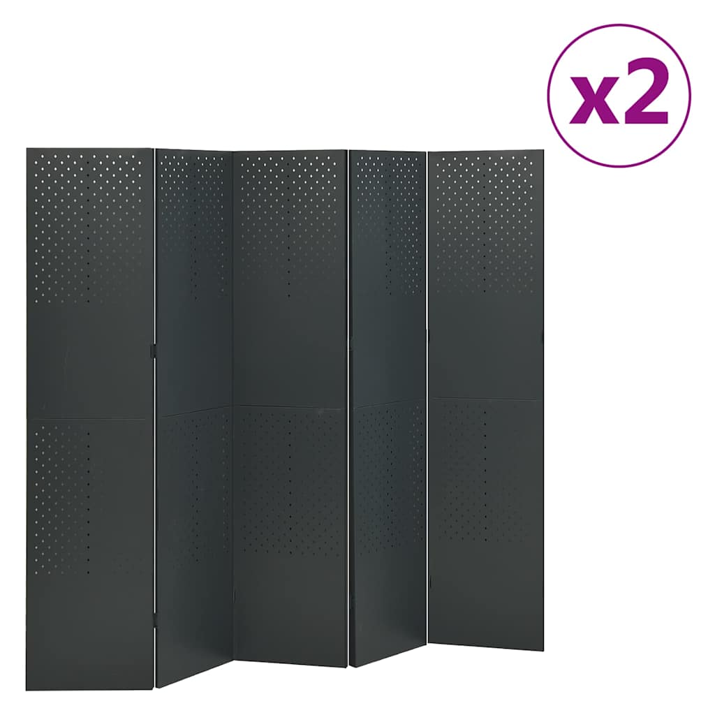 5-tlg. Raumteiler 2 Stk. Anthrazit 200x180 cm Stahl