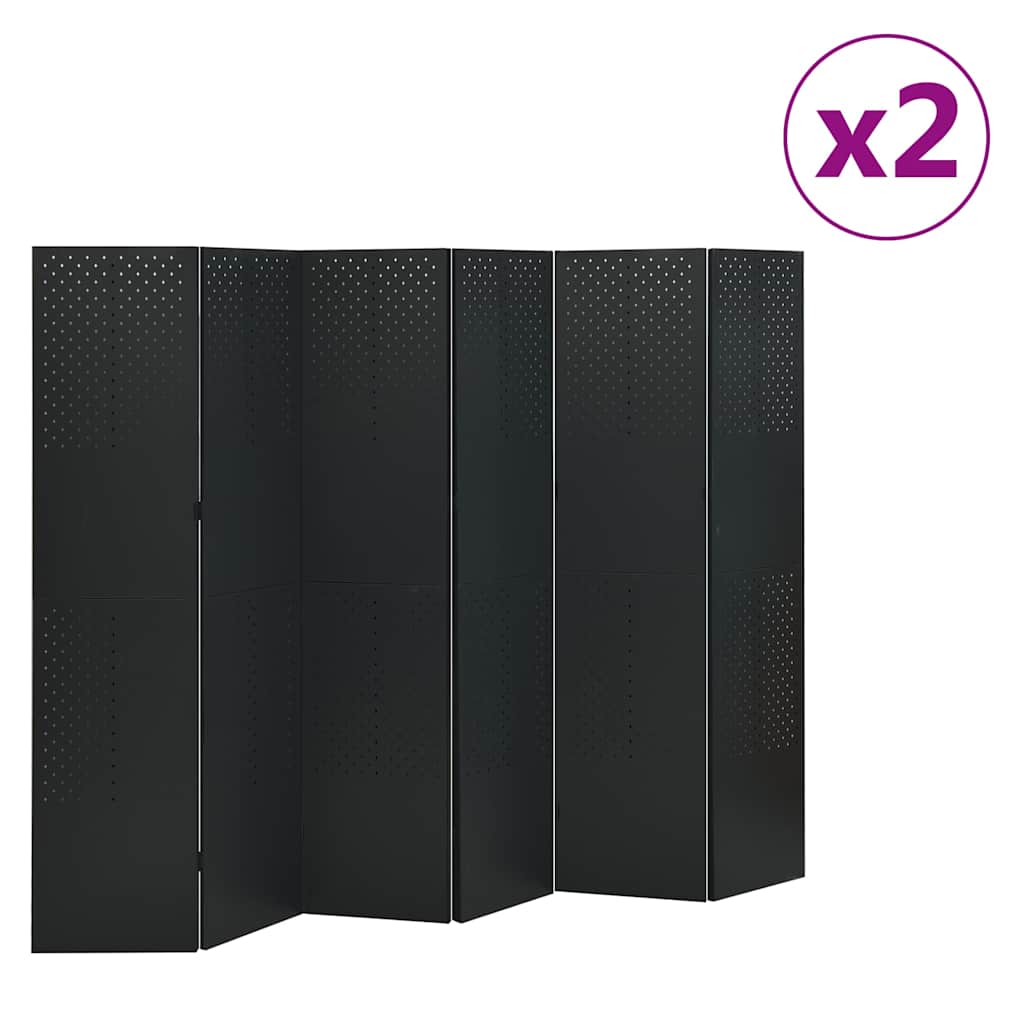 6-tlg. Raumteiler 2 Stk. Schwarz 240x180 cm Stahl