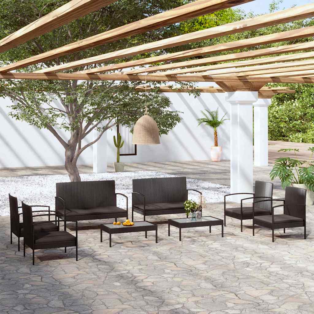 8-tlg. Garten-Lounge-Set mit Auflagen Poly Rattan Schwarz