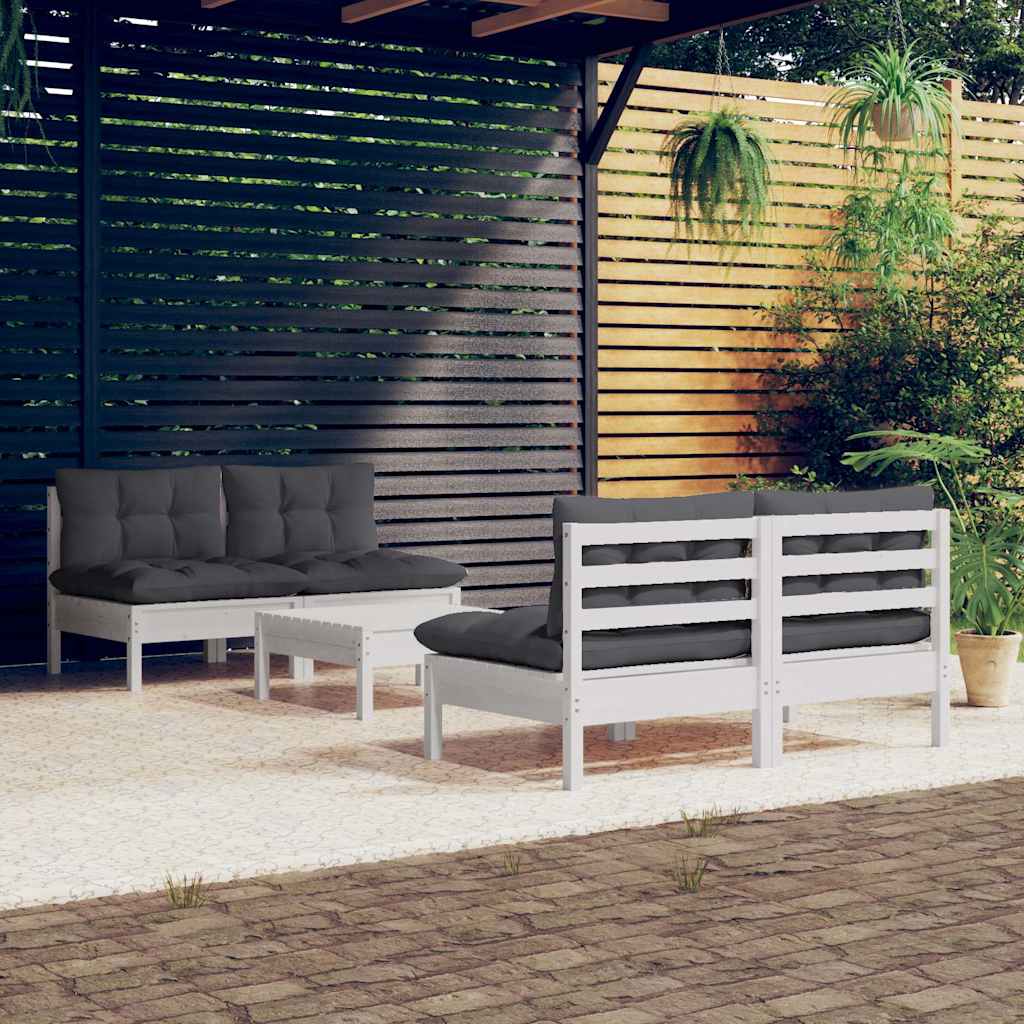5-tlg. Garten-Lounge-Set mit Anthrazit Kissen Kiefernholz