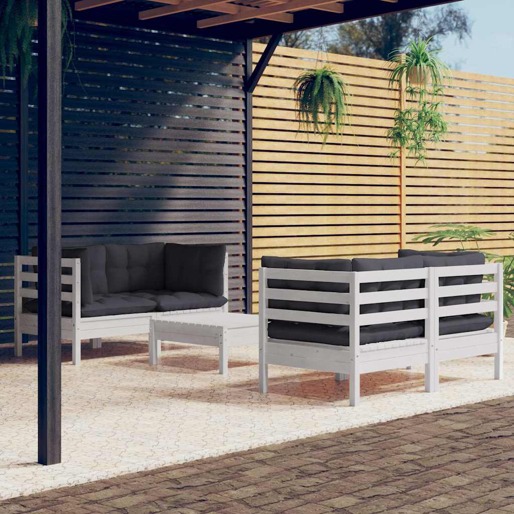5-tlg. Garten-Lounge-Set mit Anthrazit Kissen Kiefernholz