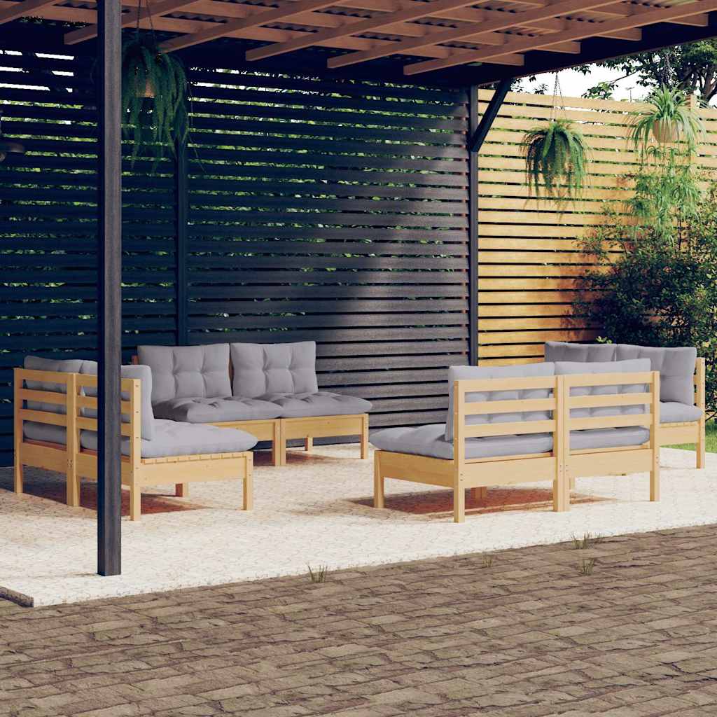 8-tlg. Garten-Lounge-Set mit Grauen Kissen Kiefernholz