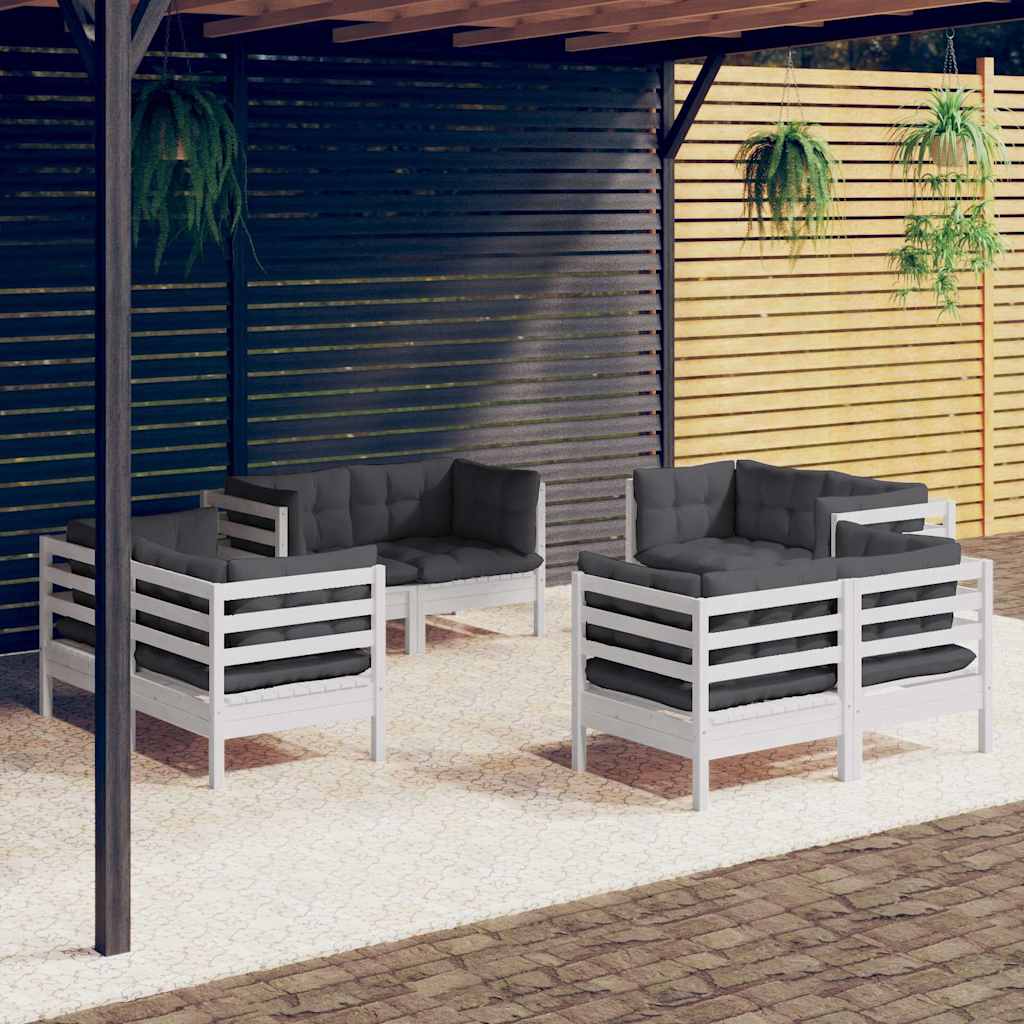 8-tlg. Garten-Lounge-Set mit Anthrazit Kissen Kiefernholz