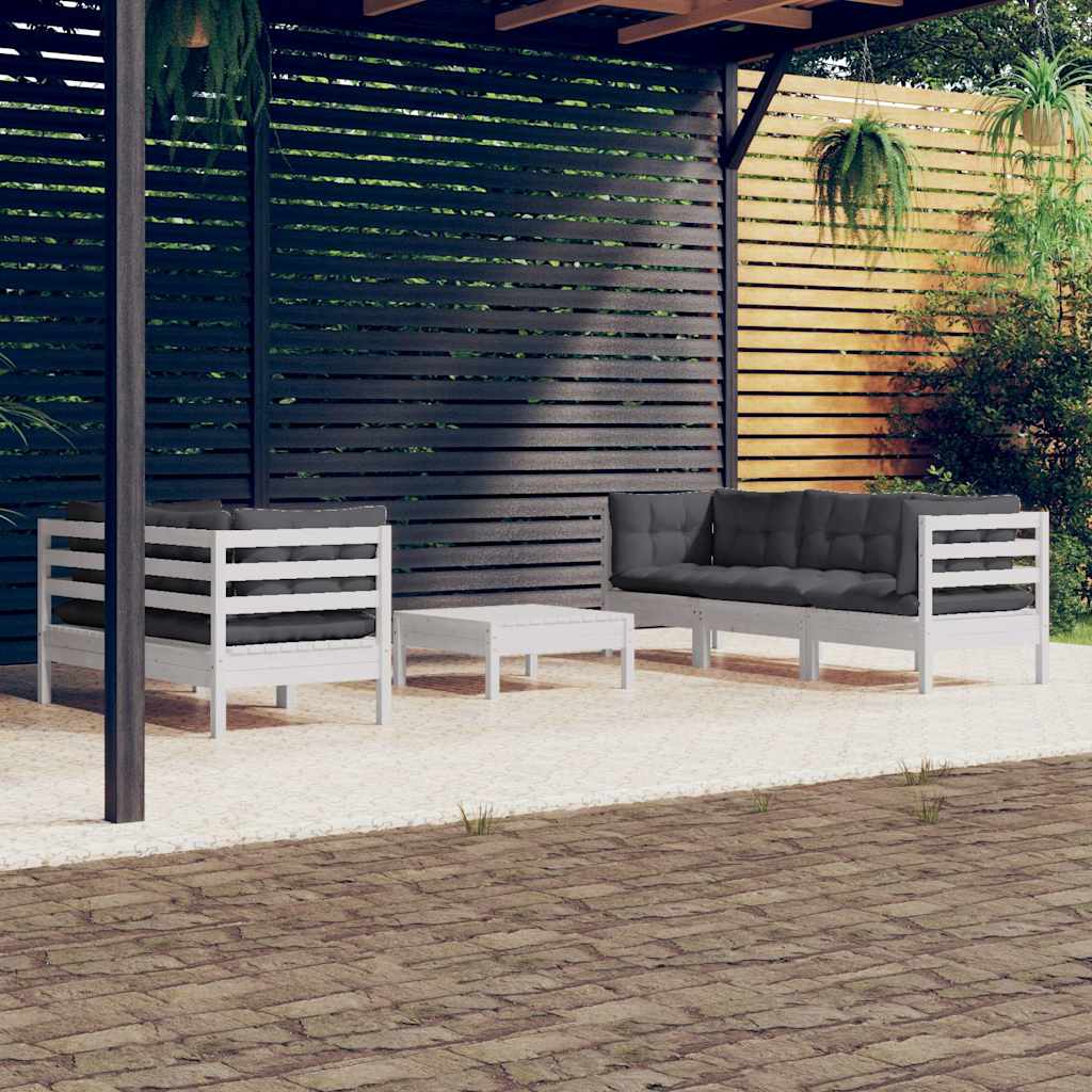 6-tlg. Garten-Lounge-Set mit Anthrazit Kissen Kiefernholz
