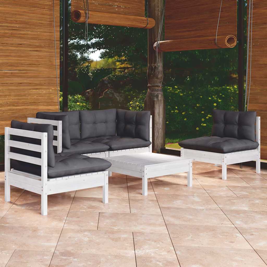 5-tlg. Garten-Lounge-Set mit Kissen Kiefer Massivholz