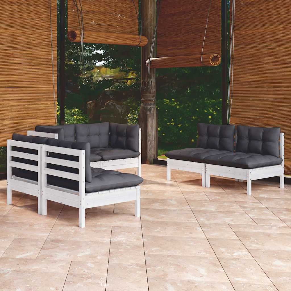 6-tlg. Garten-Lounge-Set mit Kissen Kiefer Massivholz