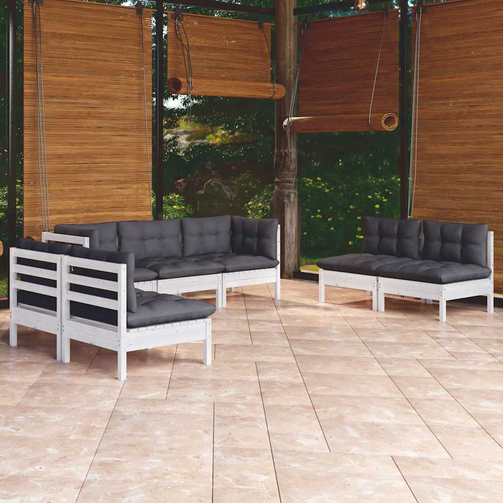 7-tlg. Garten-Lounge-Set mit Kissen Kiefer Massivholz