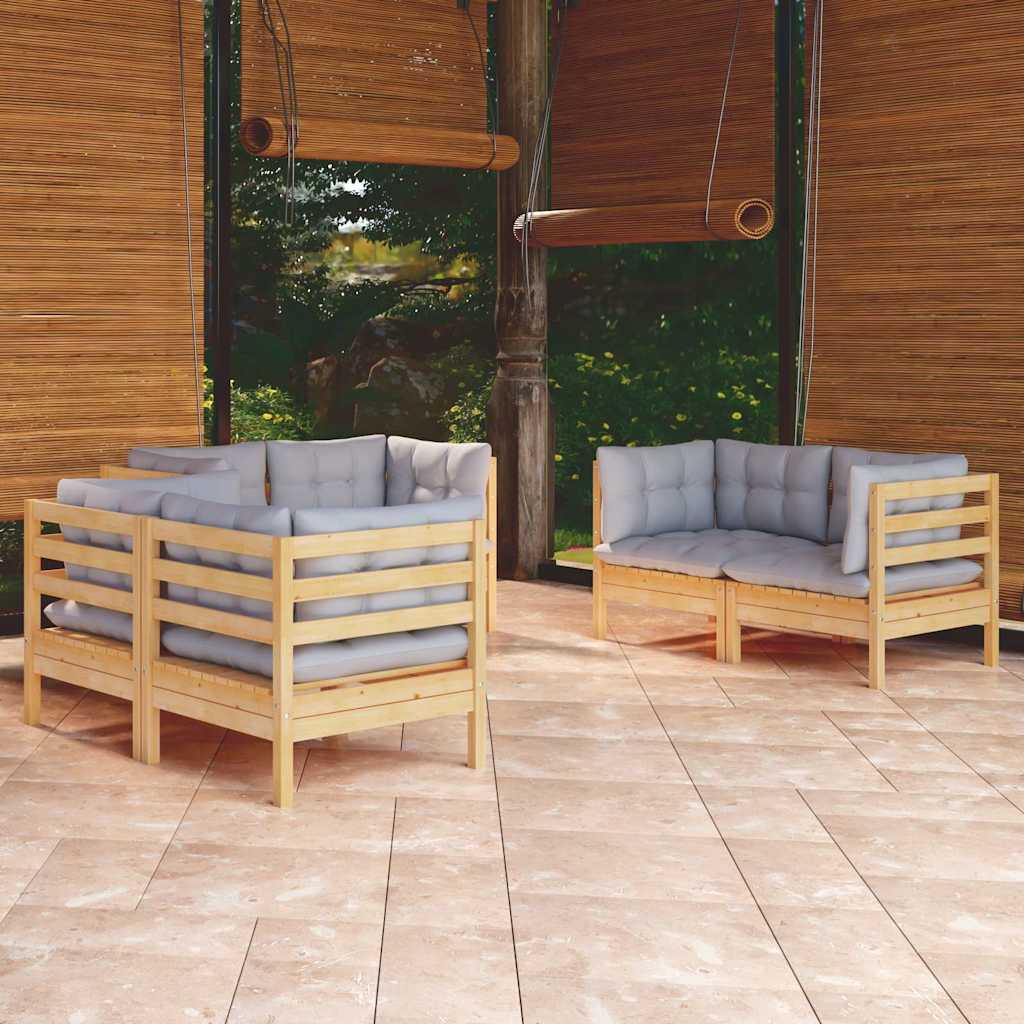 6-tlg. Garten-Lounge-Set mit Grauen Kissen Kiefer Massivholz