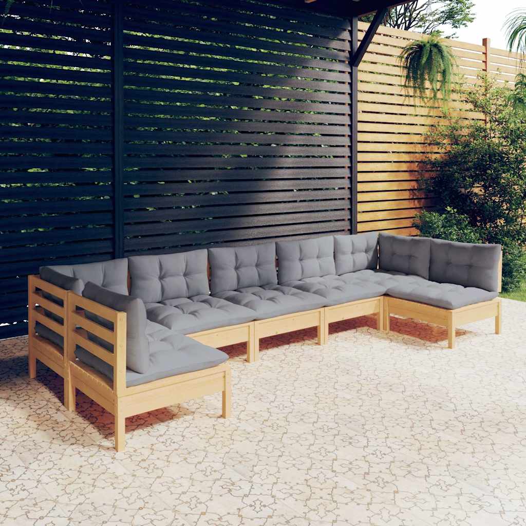 7-tlg. Garten-Lounge-Set mit Grauen Kissen Kiefer Massivholz