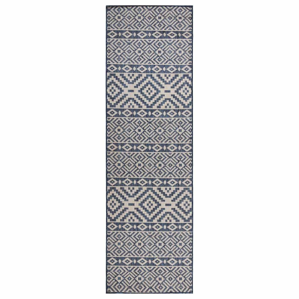 Outdoor-Teppich Flachgewebe 80x250 cm Blau Gestreift
