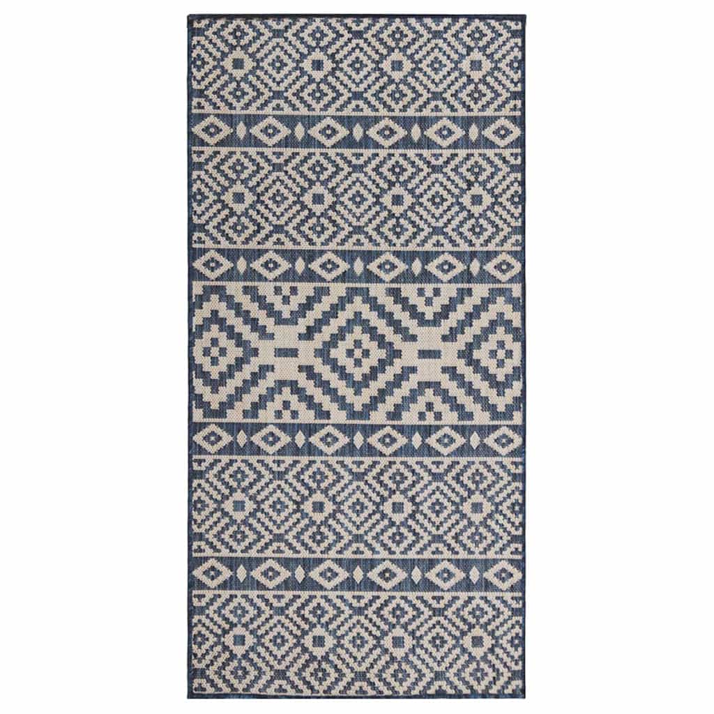 Outdoor-Teppich Flachgewebe 100x200 cm Blau Gestreift