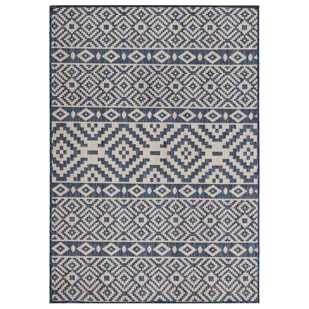 Outdoor-Teppich Flachgewebe 120x170 cm Blau Gestreift