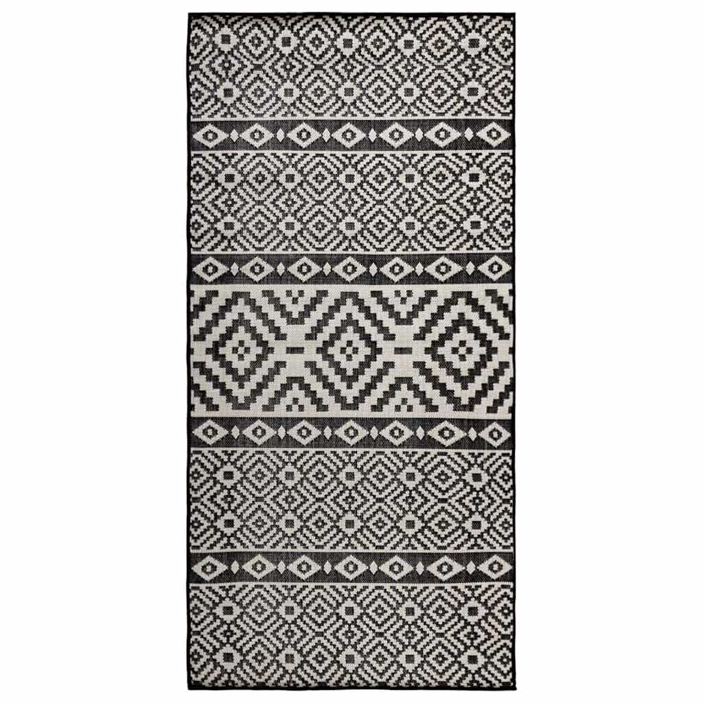 Outdoor-Teppich Flachgewebe 100x200 cm Schwarz Gestreift