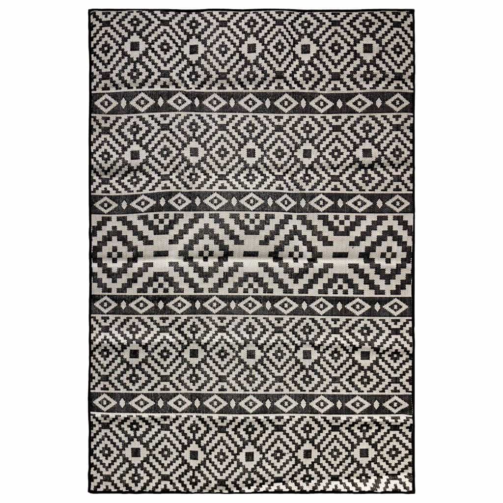 Outdoor-Teppich Flachgewebe 140x200 cm Schwarz Gestreift