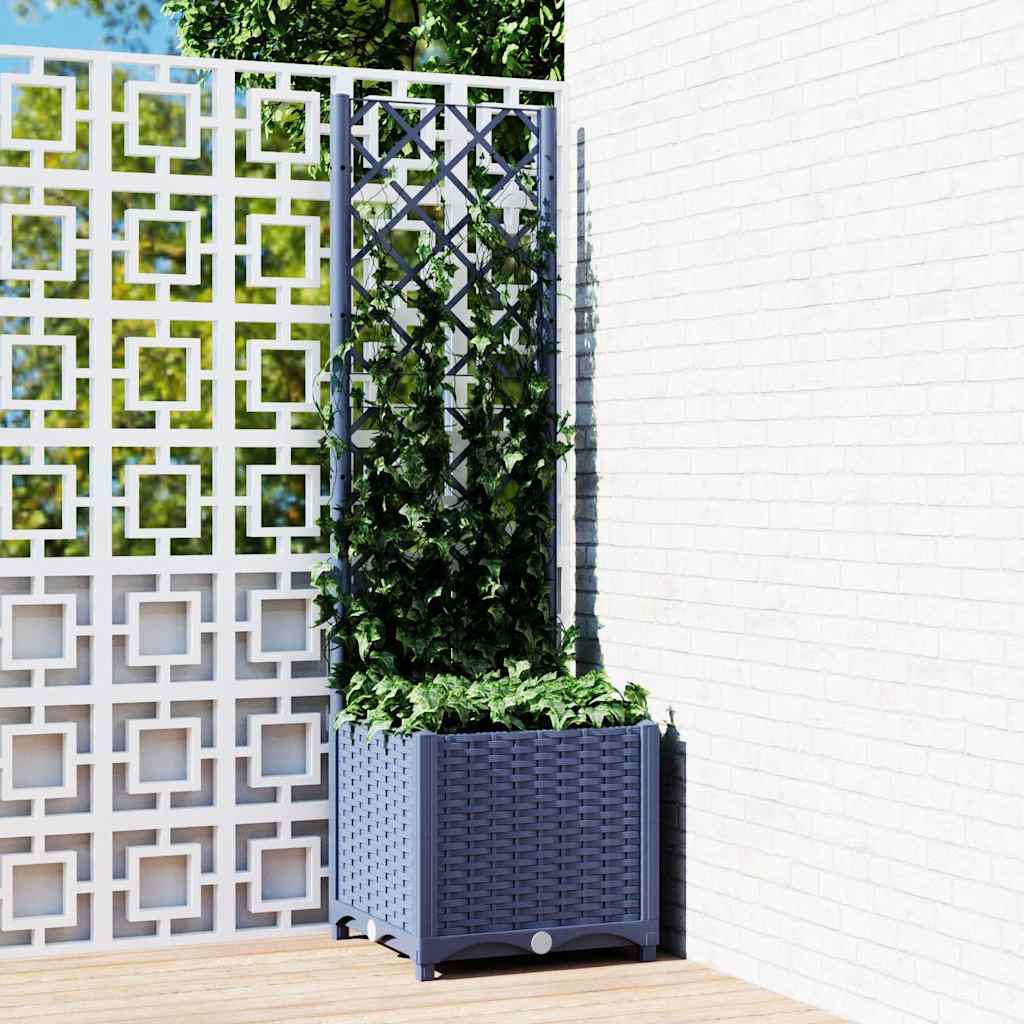 Garten-Pflanzgefäß mit Spalier Blaugrau 40 x 40 x 136 cm PP