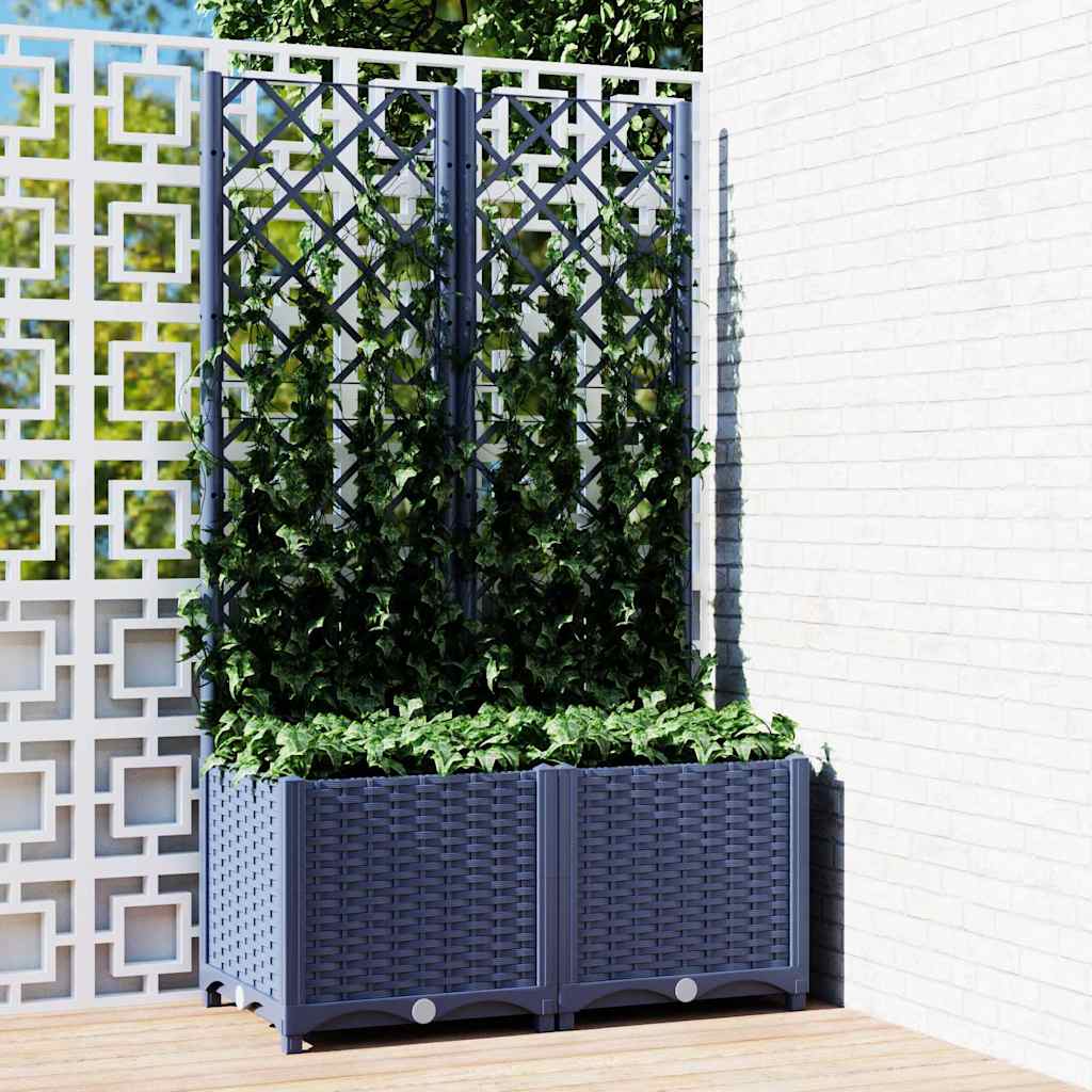 Garten-Pflanzgefäß mit Spalier Blaugrau 80 x 40 x 136 cm PP