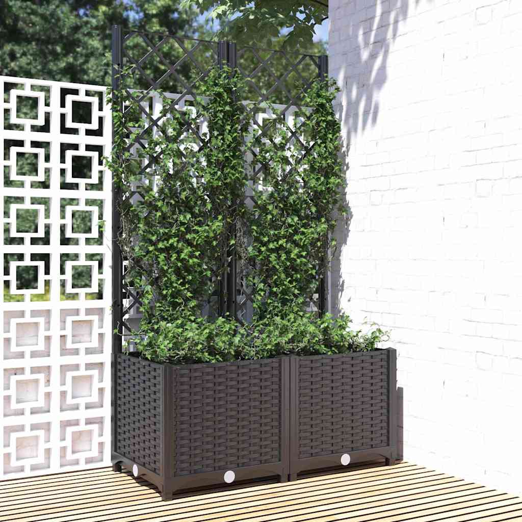 Garten-Pflanzgefäß mit Spalier Schwarz 80 x 40 x 136 cm PP