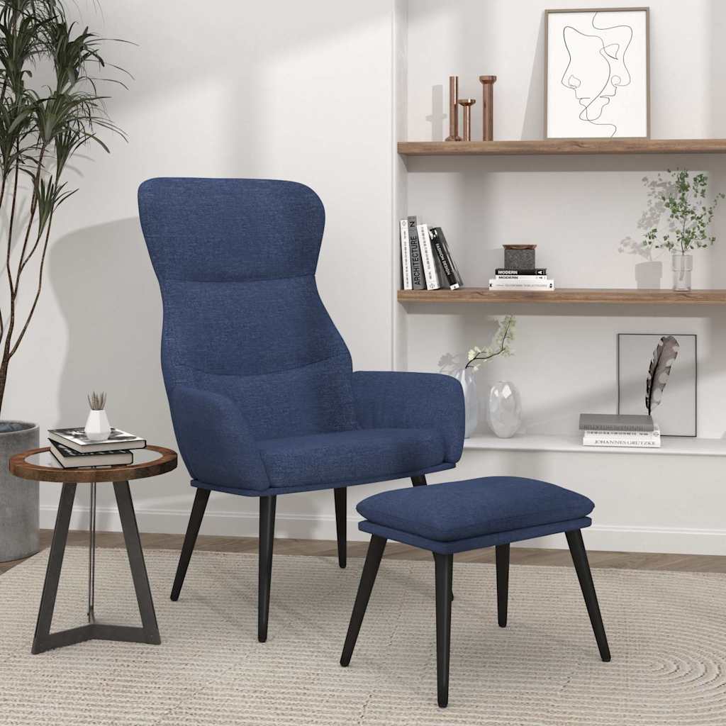 Relaxsessel mit Hocker Blau Stoff