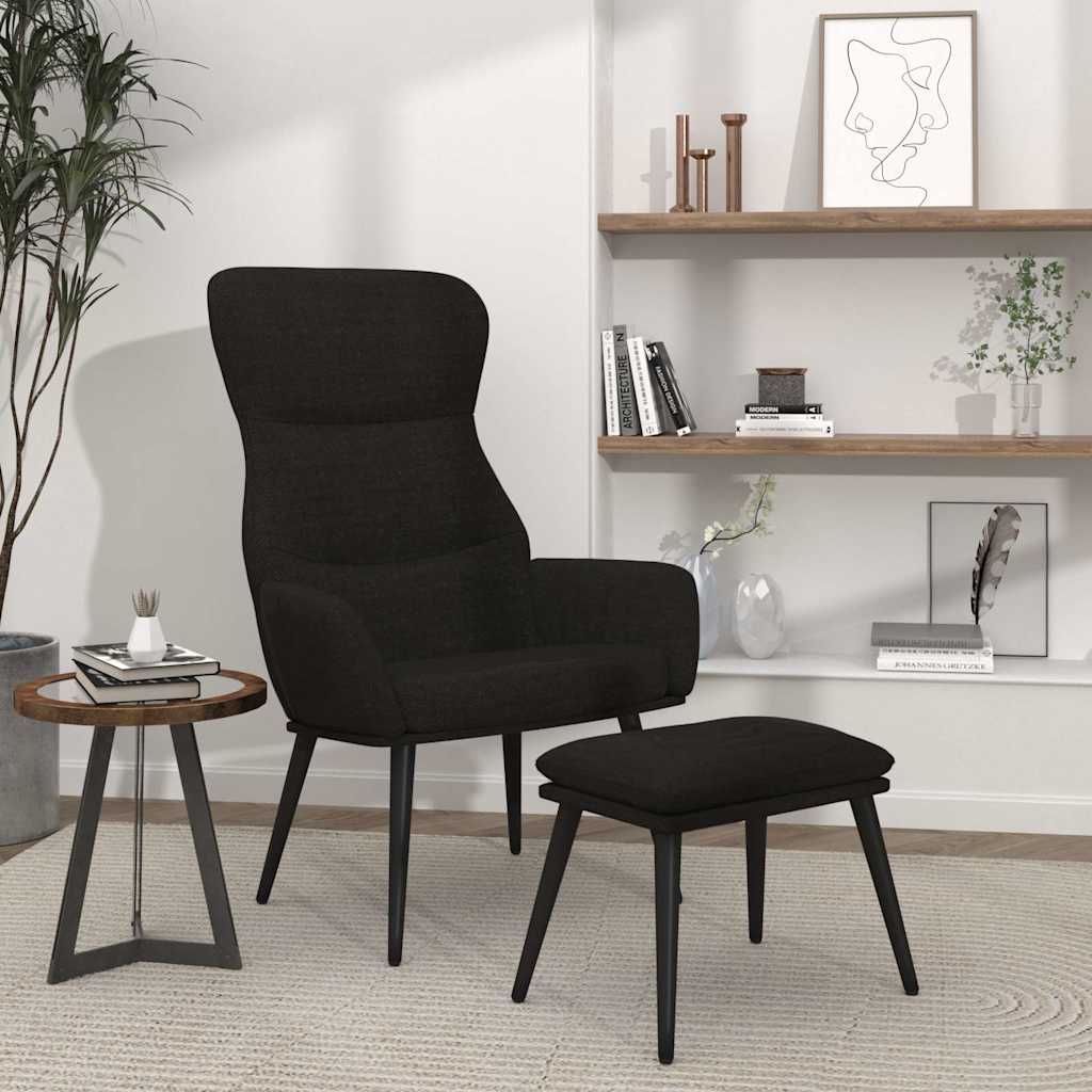 Relaxsessel mit Hocker Schwarz Stoff