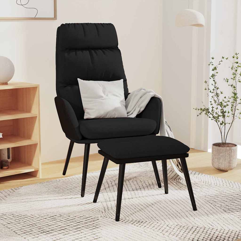 Relaxsessel mit Hocker Schwarz Stoff und Kunstleder