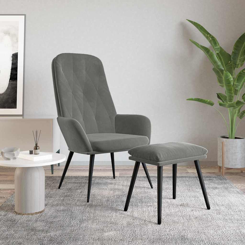 Relaxsessel mit Hocker Dunkelgrau Samt
