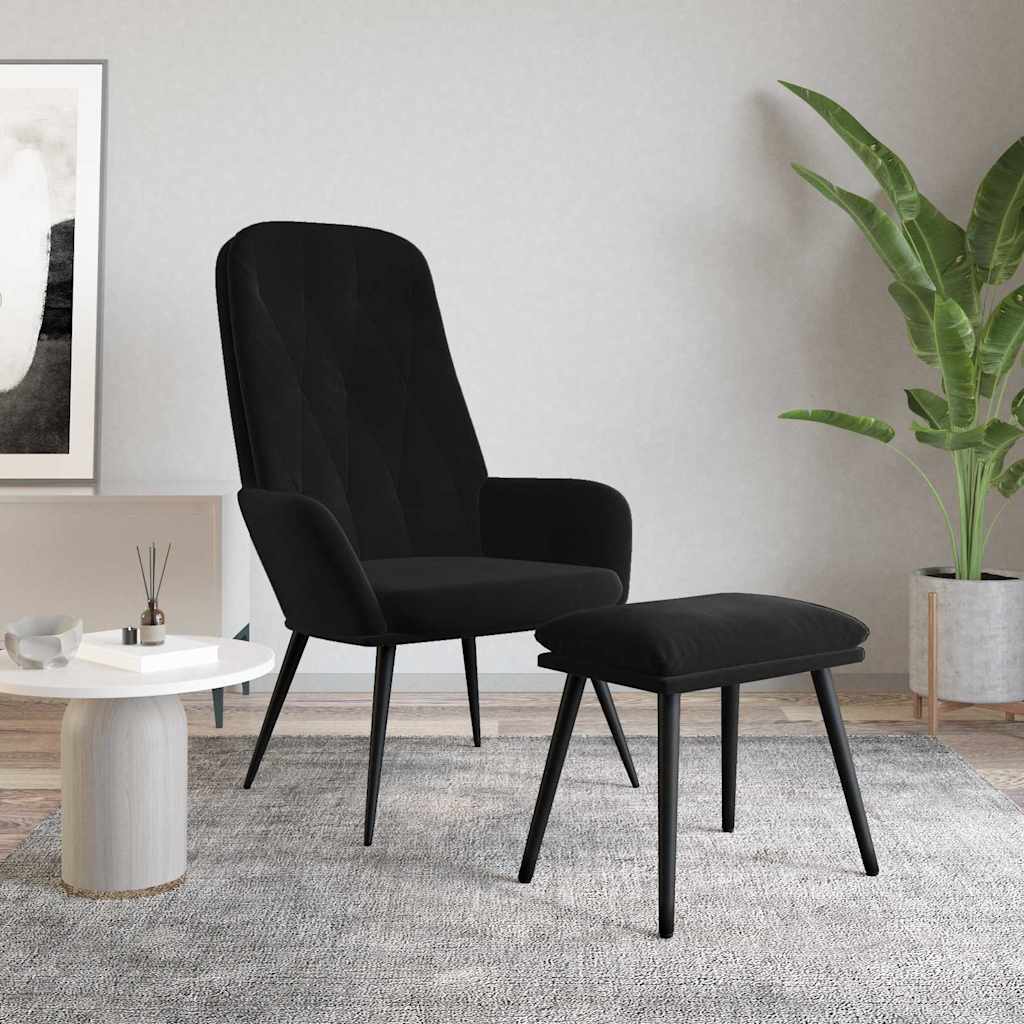 Relaxsessel mit Hocker Schwarz Samt