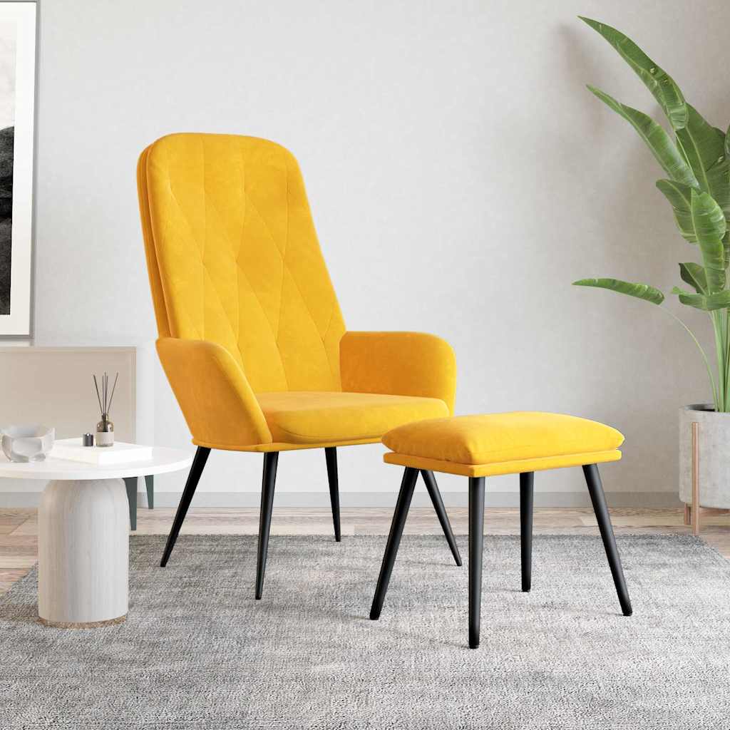 Relaxsessel mit Hocker Senfgelb Samt