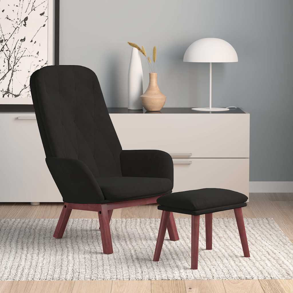 Relaxsessel mit Hocker Schwarz Samt