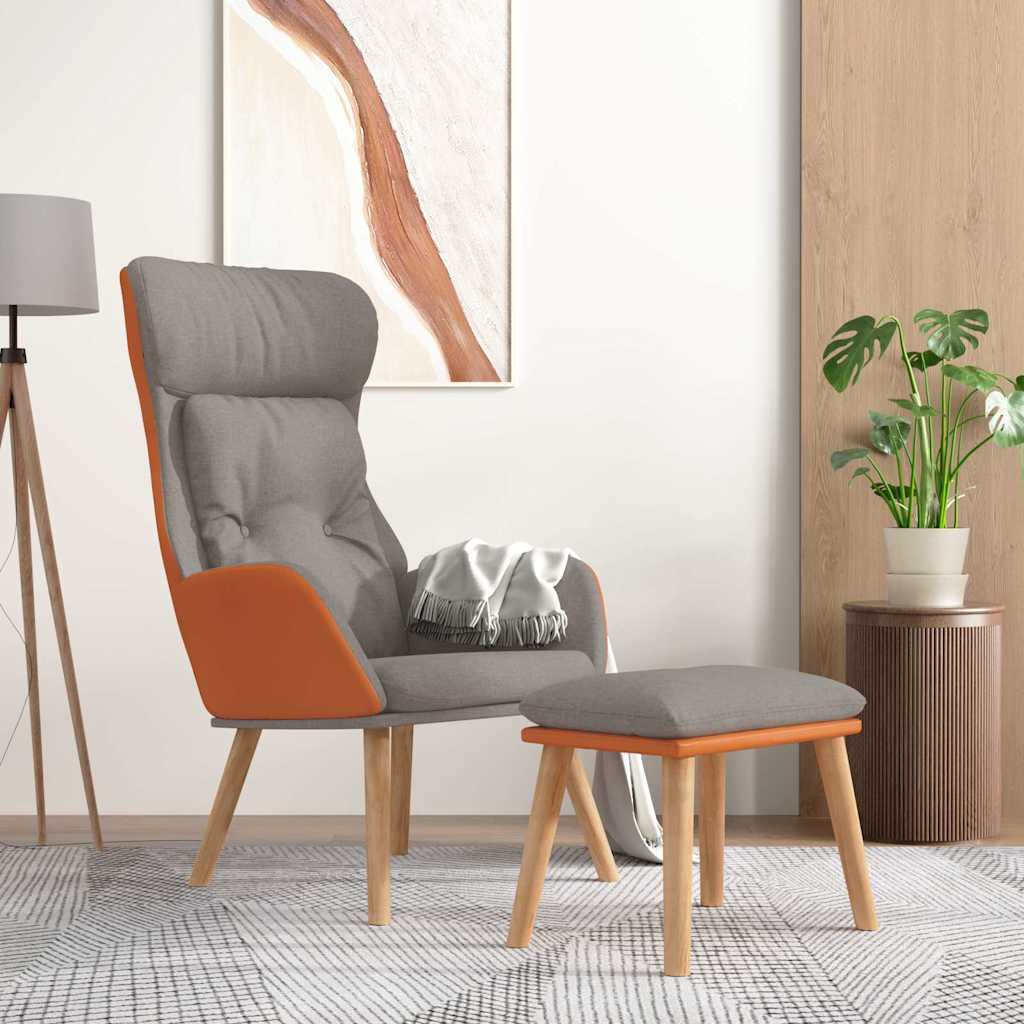 Relaxsessel mit Hocker Hellgrau Kunstleder & Stoff
