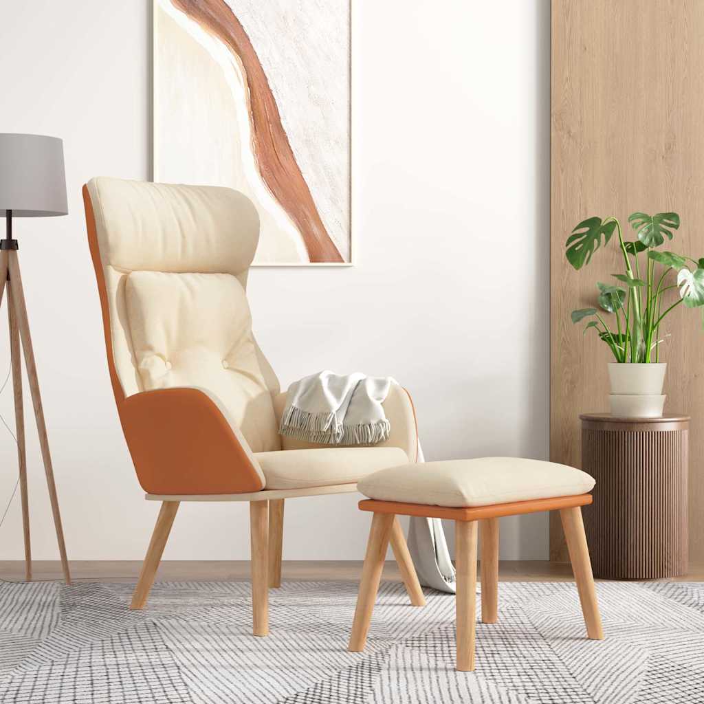 Relaxsessel mit Hocker Creme Kunstleder & Stoff