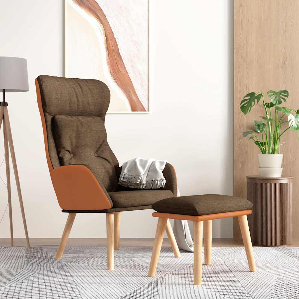 Relaxsessel mit Hocker Braun Kunstleder & Stoff