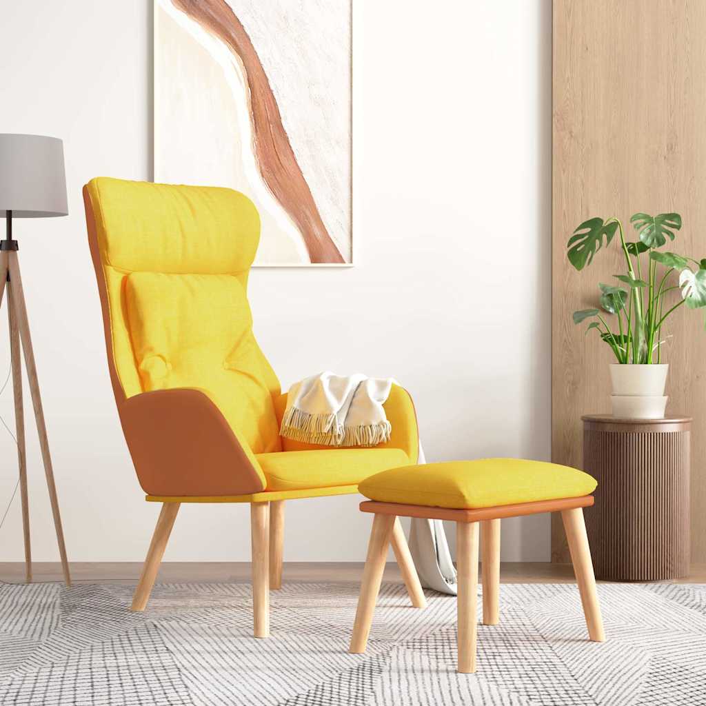 Relaxsessel mit Hocker Senfgelb Kunstleder & Stoff