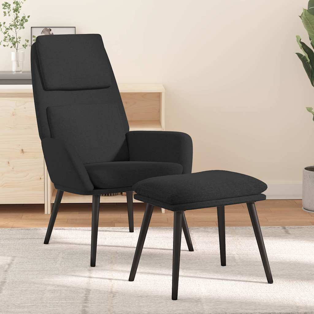 Relaxsessel mit Hocker Schwarz Stoff