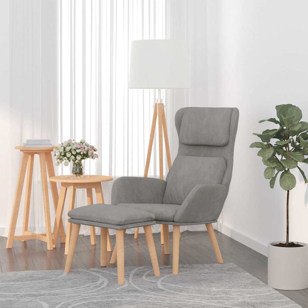 Relaxsessel mit Hocker Hellgrau Samt