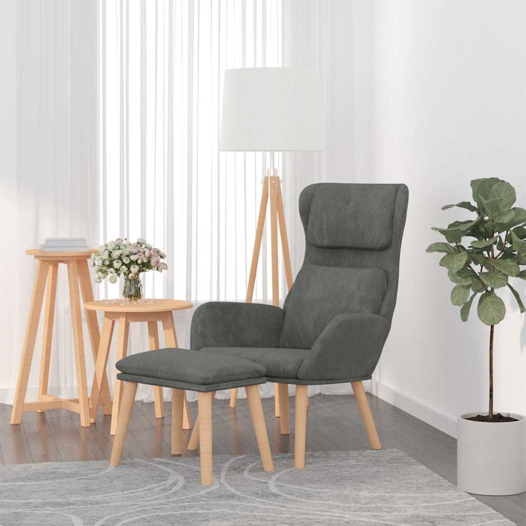 Relaxsessel mit Hocker Dunkelgrau Samt