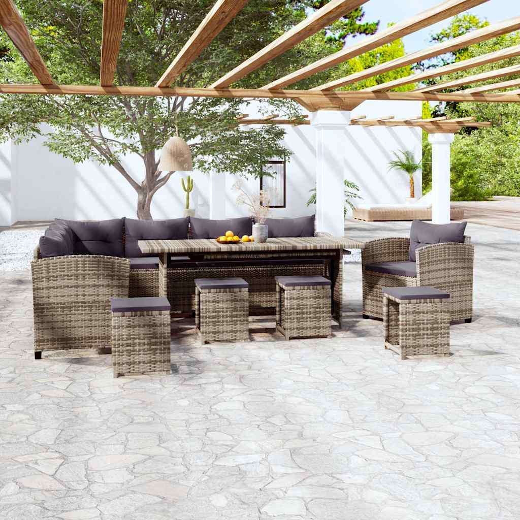 7-tlg. Garten-Lounge-Set mit Kissen Poly Rattan Grau