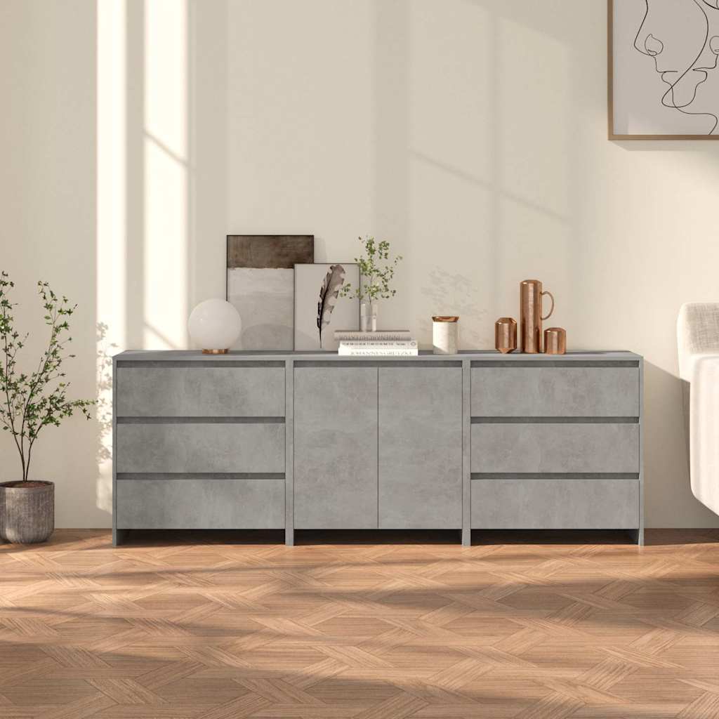 3-tlg. Sideboard Betongrau Holzwerkstoff