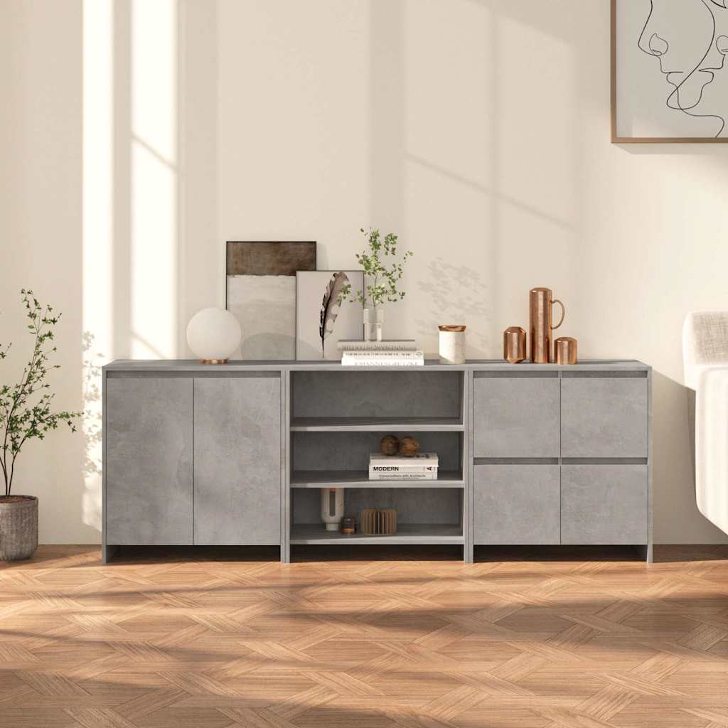 3-tlg. Sideboard Betongrau Holzwerkstoff