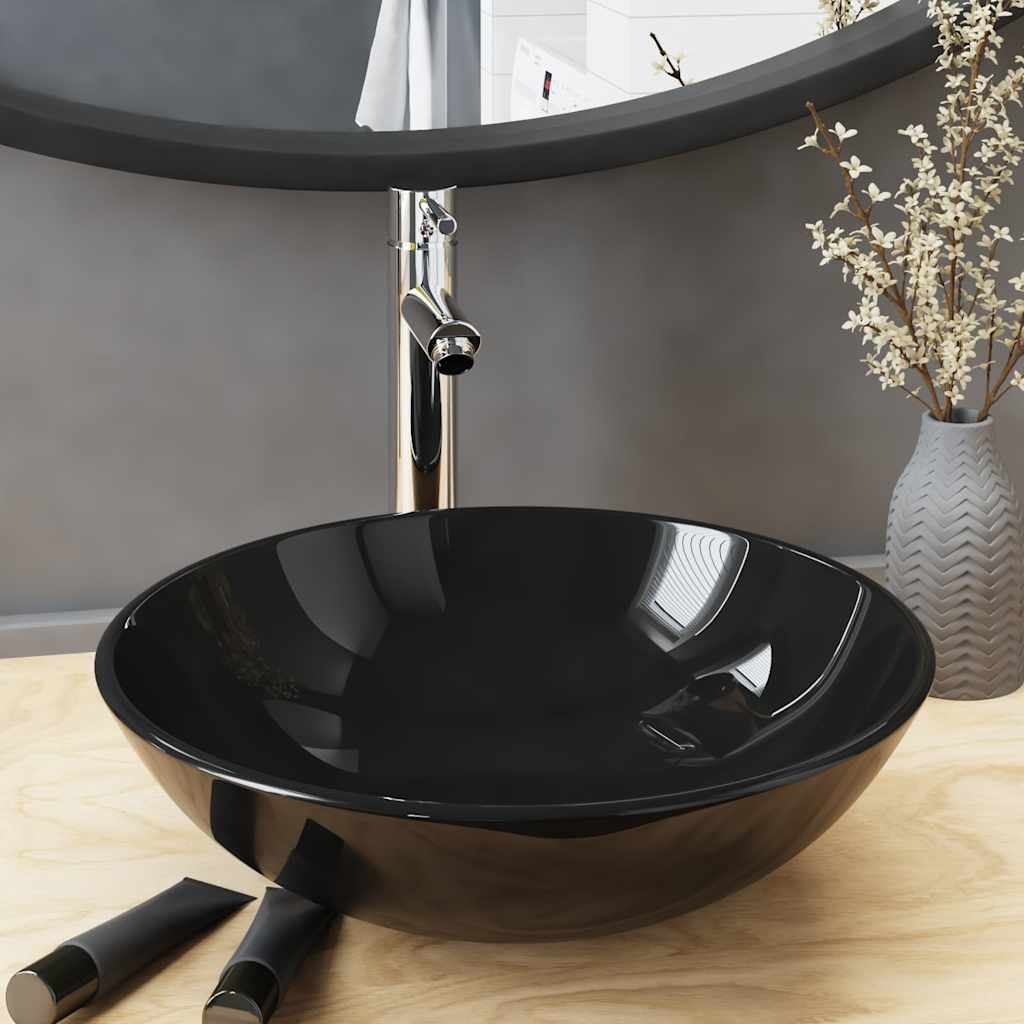 Badezimmer Waschbecken mit Wasserhahn Ablaufgarnitur Schwarz