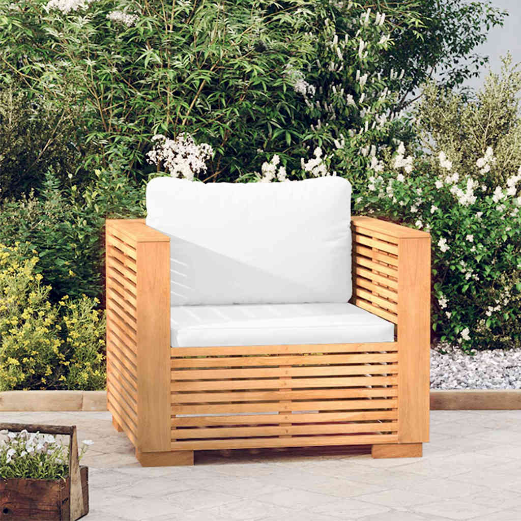 Gartensessel mit Creme Kissen Massivholz Teak