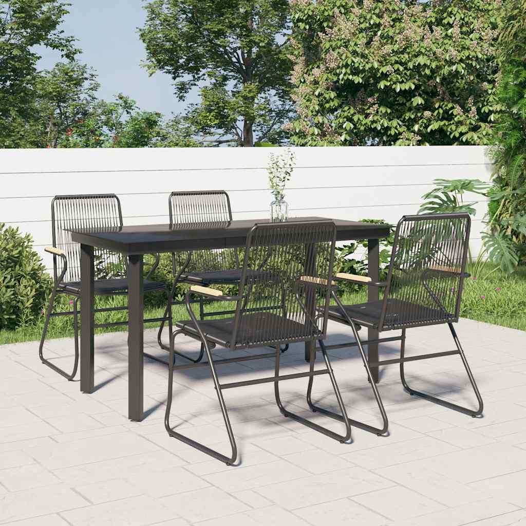 5-tlg. Garten-Essgruppe Schwarz PVC Rattan