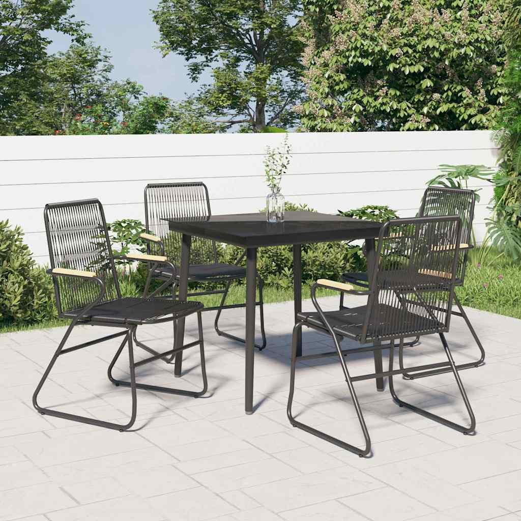 5-tlg. Garten-Essgruppe Schwarz PVC Rattan