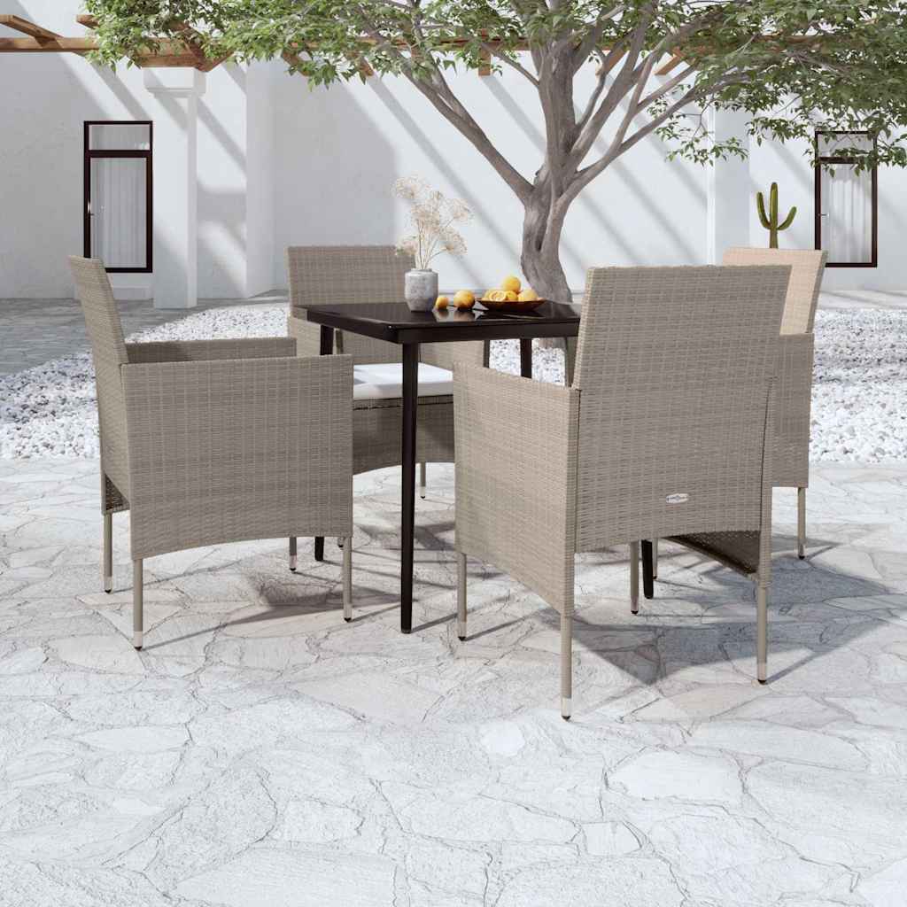 5-tlg. Garten-Essgruppe mit Kissen Beige und Schwarz