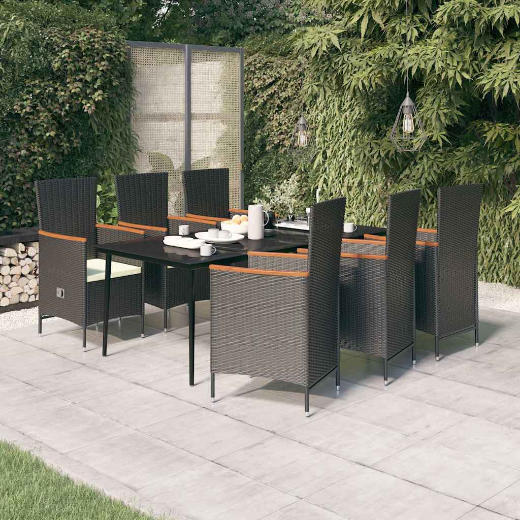 7-tlg. Garten-Essgruppe mit Kissen Schwarz