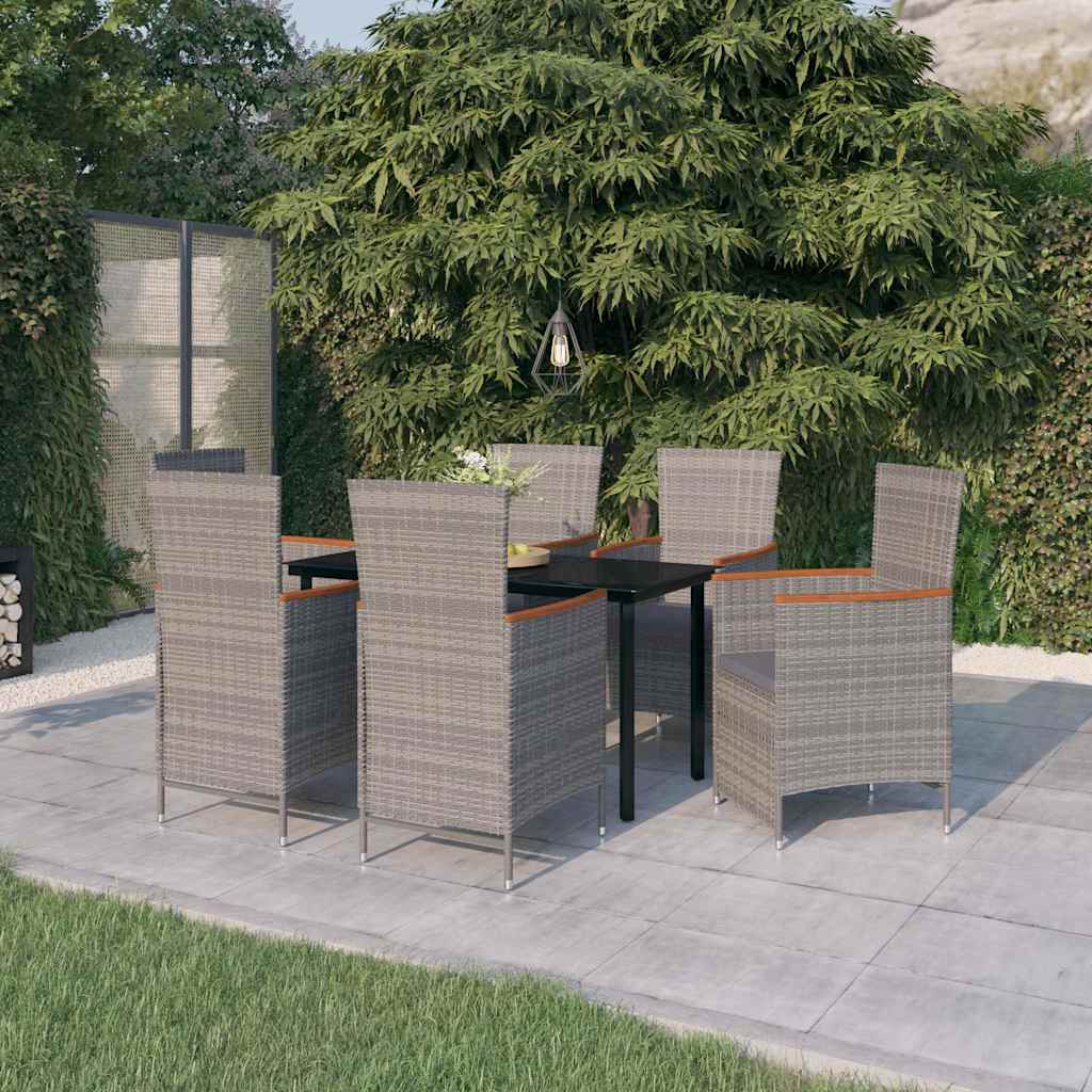 7-tlg. Garten-Essgruppe mit Auflagen Grau