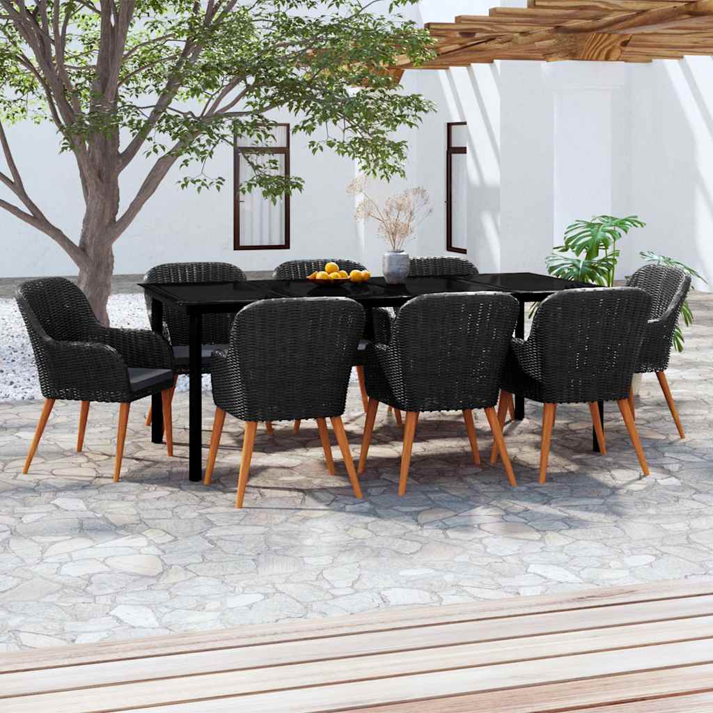 9-tlg. Garten-Essgruppe mit Kissen Schwarz