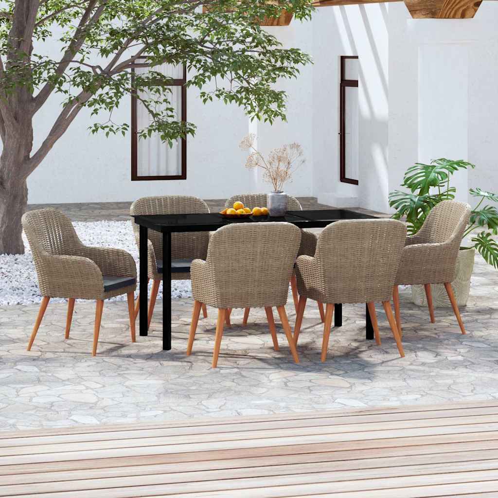 7-tlg. Garten-Essgruppe mit Kissen Braun