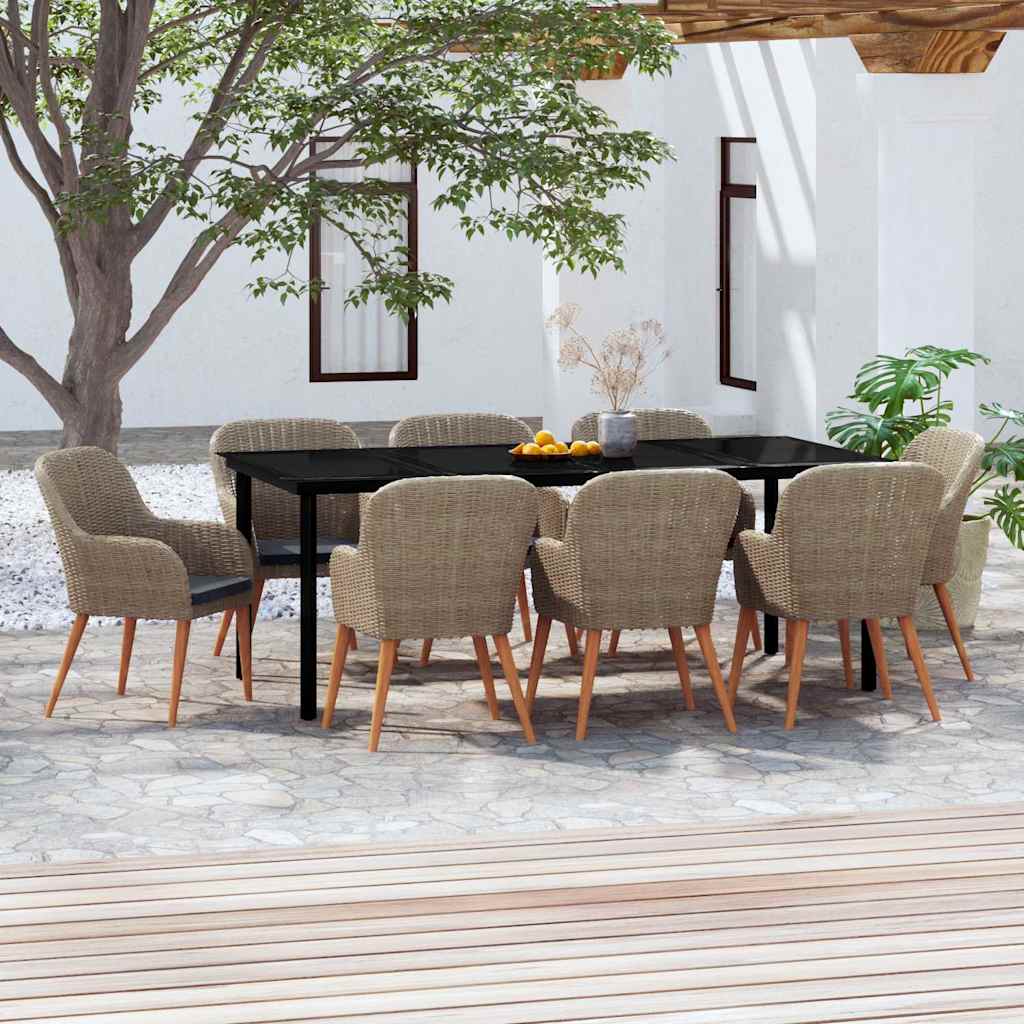 9-tlg. Garten-Essgruppe mit Kissen Braun