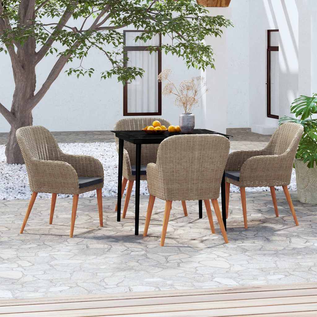 5-tlg. Garten-Essgruppe mit Kissen Braun